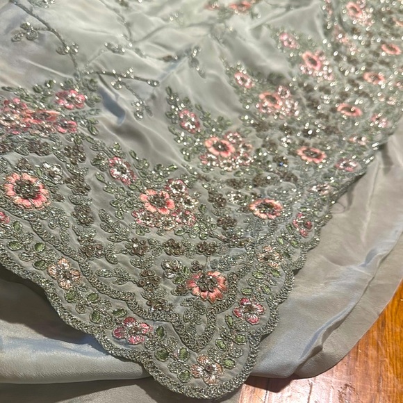 Other - Elegant Floral Embroidered Saree in Green and Pink